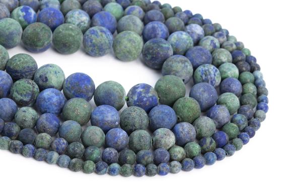 Natural Matte Azurite Loose Beads Round Shape 6mm 8mm 10mm 15mm