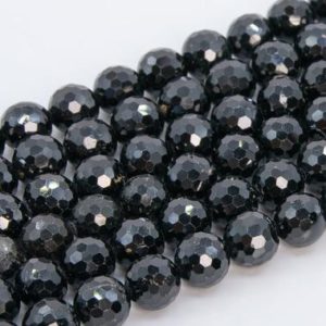 Shop Black Tourmaline Faceted Beads! Genuine Natural Black Tourmaline Loose Beads Micro Faceted Round Shape 9-10mm | Natural genuine faceted Black Tourmaline beads for beading and jewelry making.  #jewelry #beads #beadedjewelry #diyjewelry #jewelrymaking #beadstore #beading #affiliate #ad