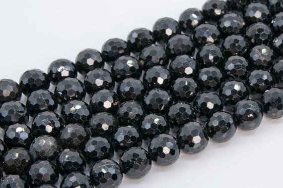 Genuine Natural Black Tourmaline Loose Beads Micro Faceted Round Shape 9-10mm