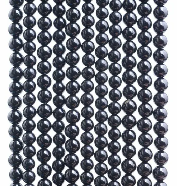 4mm Black Tourmaline Gemstone Grade Aaa Black Round Loose Beads 16 Inch Full Strand (90183431-785)