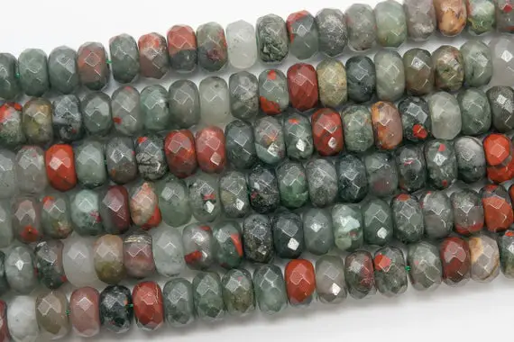 Genuine Natural Gray & Red Blood Stone Loose Beads Faceted Rondelle Shape 10x6mm