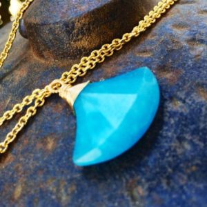 Shop Blue Chalcedony Jewelry! Sale Blue Chalcedony pendant necklace, modern jewelry, fan gem, gold, silver, rose gold, tarnished silver | Natural genuine Blue Chalcedony jewelry. Buy crystal jewelry, handmade handcrafted artisan jewelry for women.  Unique handmade gift ideas. #jewelry #beadedjewelry #beadedjewelry #gift #shopping #handmadejewelry #fashion #style #product #jewelry #affiliate #ad