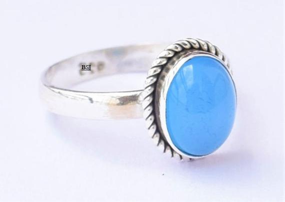 Blue Chalcedony Ring, Chalcedony Stone Ring, 925 Sterling Silver Ring, Blue Stone Ring, Chalcedony Jewelry, Blue Gemstone, Anniversary Ring