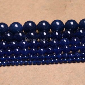 Dark Blue Chalcedony Beads, Blue Stone Beads, Round Dark Blue Beads Stone, 4 6 8 14mm Stone Beads Strand, DIY Stone Beads Supplies (B34) | Natural genuine beads Blue Chalcedony beads for beading and jewelry making.  #jewelry #beads #beadedjewelry #diyjewelry #jewelrymaking #beadstore #beading #affiliate #ad