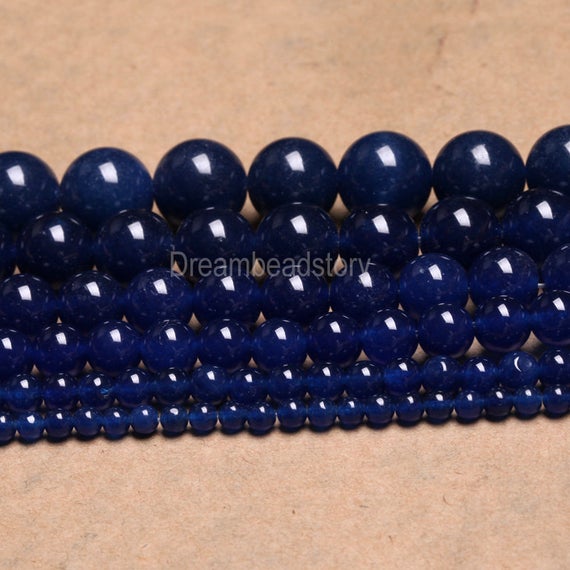Dark Blue Chalcedony Beads, Blue Stone Beads, Round Dark Blue Beads Stone, 4 6 8 14mm Stone Beads Strand, Diy Stone Beads Supplies (b34)