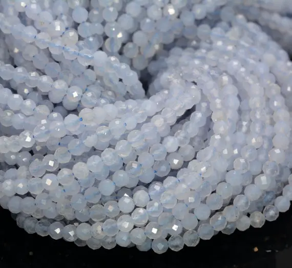 2mm Chalcedony Blue Lace Agate Gemstone Light Micro Faceted Round Grade Aa Beads 15.5inch Wholesale (80010208-a193)
