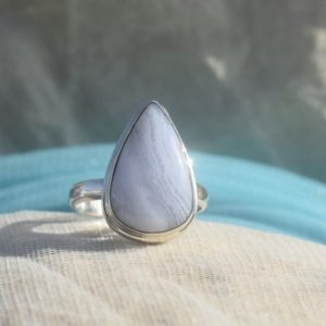 Shop Blue Lace Agate Jewelry! Blue Lace Agate Ring, 925 Sterling Silver Ring, Pear Gemstone Ring, Simple Band Ring, Gift For Mom Sis,  Blue Gemstone Ring, Sale | Natural genuine Blue Lace Agate jewelry. Buy crystal jewelry, handmade handcrafted artisan jewelry for women.  Unique handmade gift ideas. #jewelry #beadedjewelry #beadedjewelry #gift #shopping #handmadejewelry #fashion #style #product #jewelry #affiliate #ad