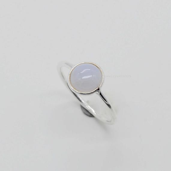 Natural Blue Lace Agate Ring, Sterling Silver Rings, 8mm Round Blue Lace Agate Ring, Women Ring, Blue Agate Ring, Silver Rings, Gift For Her