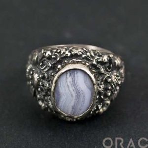 Shop Blue Lace Agate Rings! Sterling Silver Lotus Ring with Blue Lace Agate Size 10 | Natural genuine Blue Lace Agate rings, simple unique handcrafted gemstone rings. #rings #jewelry #shopping #gift #handmade #fashion #style #affiliate #ad