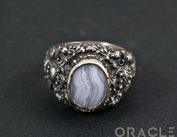 Sterling Silver Lotus Ring With Blue Lace Agate Size 10