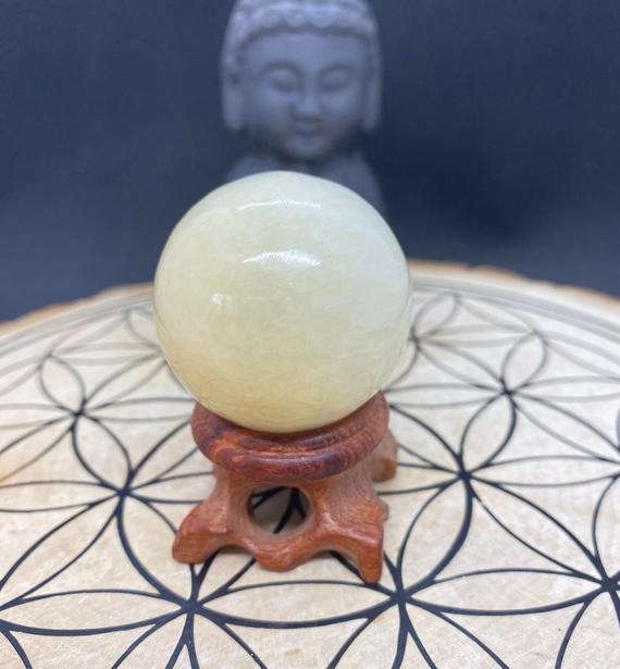 Yellow Calcite Sphere - Reiki Charged Energy - Cleanse Negative Energy - Wisdom - Psychic Abilities - #1