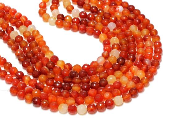 Gu-2546-4 - Natural Carnelian Faceted Round Beads - 10mm - Gemstone Beads - 16" Full Strand