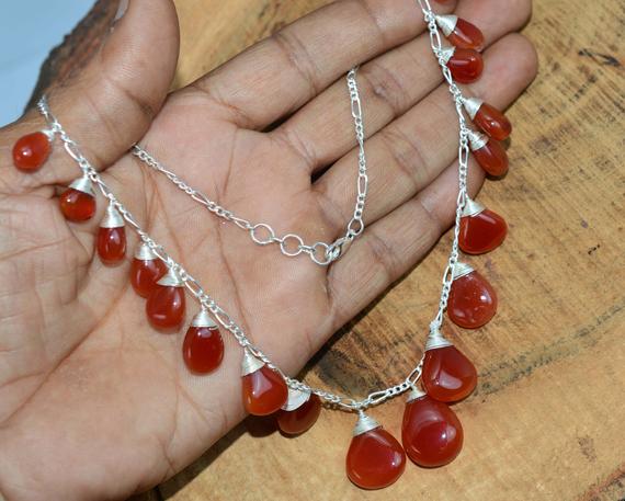 Red Carnelian 925 Sterling Silver ~ Beaded Jewelry ~ Silver Jewelry ~ Gemstone Necklace ~ Handmade Jewelry