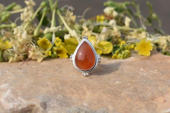 Designer Carnelian Ring, Carnelian Jewelry, Pear Ring, Sterling Silver Ring, Free Shipping, Sale Ring, Indian Artisans, Christmas Gift, 925