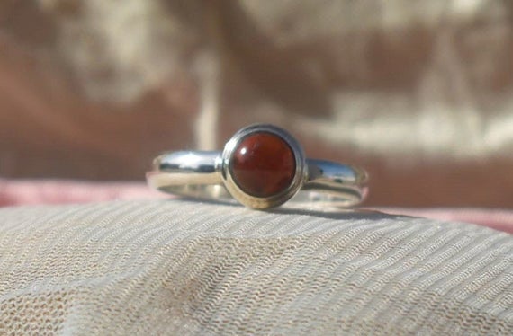 Simple Carnelian Ring, 925 Sterling Silver, Round Shape, Red Color Stone, Silver Band Ring, Handmade Ring, Can Be Personalized, Sale