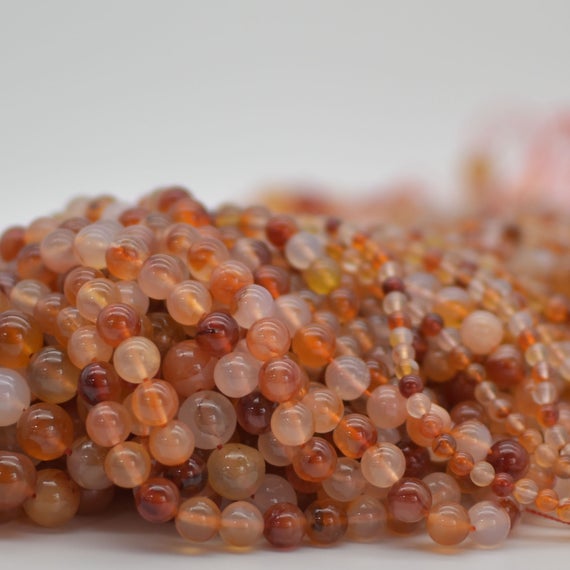 Natural Carnelian Orange Agate Semi-precious Gemstone Round Beads - 4mm, 6mm, 8mm, 10mm, 12mm Sizes - 15" Strand