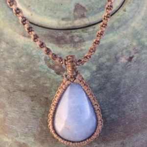 Shop Celestite Jewelry! Celestite necklace, Macrame necklace with blue stone, teardrop Celestite stone, Celestite pendant, Macrame art, Light blue, Spiritual gift | Natural genuine Celestite jewelry. Buy crystal jewelry, handmade handcrafted artisan jewelry for women.  Unique handmade gift ideas. #jewelry #beadedjewelry #beadedjewelry #gift #shopping #handmadejewelry #fashion #style #product #jewelry #affiliate #ad