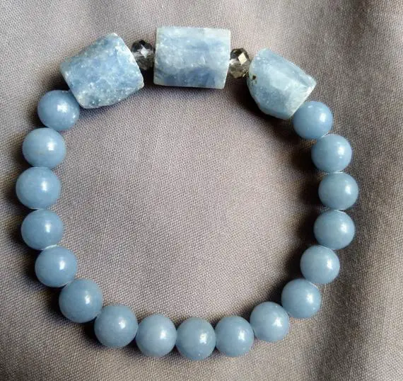 Celestite Raw And Angelite Bracelet Crystal Healing Natural Stone Spiritual Support Gift For Him Or Her