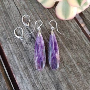 Gorgeous charoite earrings. Avail in sterling silver only | Natural genuine Gemstone earrings. Buy crystal jewelry, handmade handcrafted artisan jewelry for women.  Unique handmade gift ideas. #jewelry #beadedearrings #beadedjewelry #gift #shopping #handmadejewelry #fashion #style #product #earrings #affiliate #ad