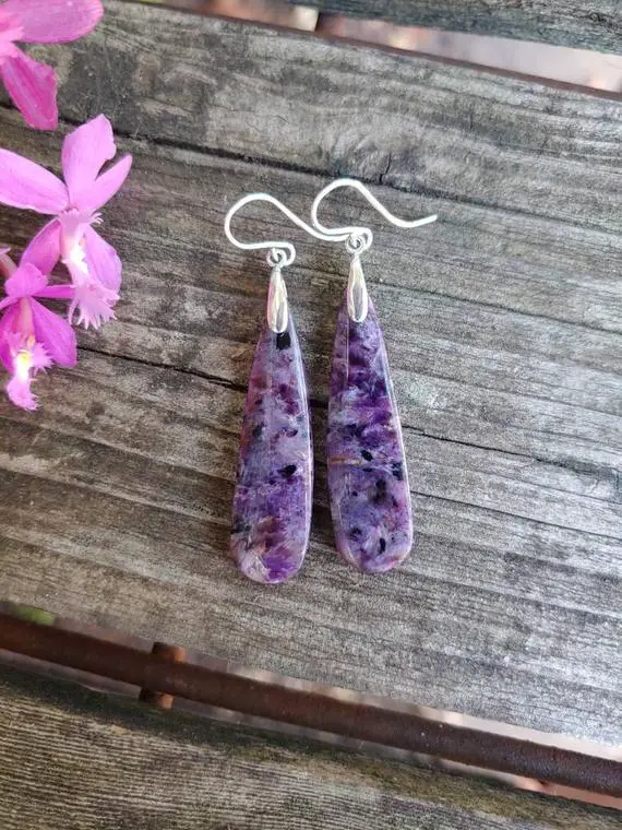 Unique Charoite Earrings. Avail In Sterling Silver Only