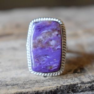 Shop Charoite Rings! Charoite gemstone ring/ Statement Ring/ 925 Sterling Silver Ring/ Gifts for her/ Birthstone Jewelry/ Handmade Ring/ Boho Rings #B239 | Natural genuine Charoite rings, simple unique handcrafted gemstone rings. #rings #jewelry #shopping #gift #handmade #fashion #style #affiliate #ad
