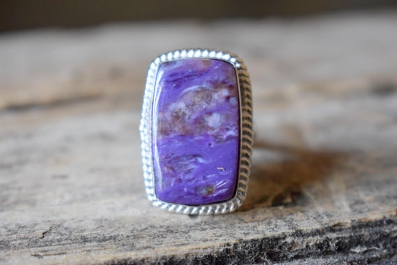 Charoite Gemstone Ring/ Statement Ring/ 925 Sterling Silver Ring/ Gifts For Her/ Birthstone Jewelry/ Handmade Ring/ Boho Rings #b239