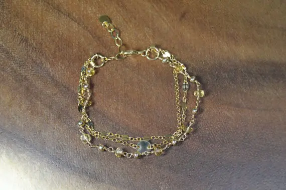 Golden Citrine Multi-strand Bracelet // November Birthstone // Gold Fill, Sterling Silver // 13th Anniversary Gift For Her // Layer Bracelet