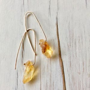 Citrine Earrings Citrine Raw Hoop Earring Citrine Jewelry November Birthstone | Natural genuine Gemstone earrings. Buy crystal jewelry, handmade handcrafted artisan jewelry for women.  Unique handmade gift ideas. #jewelry #beadedearrings #beadedjewelry #gift #shopping #handmadejewelry #fashion #style #product #earrings #affiliate #ad