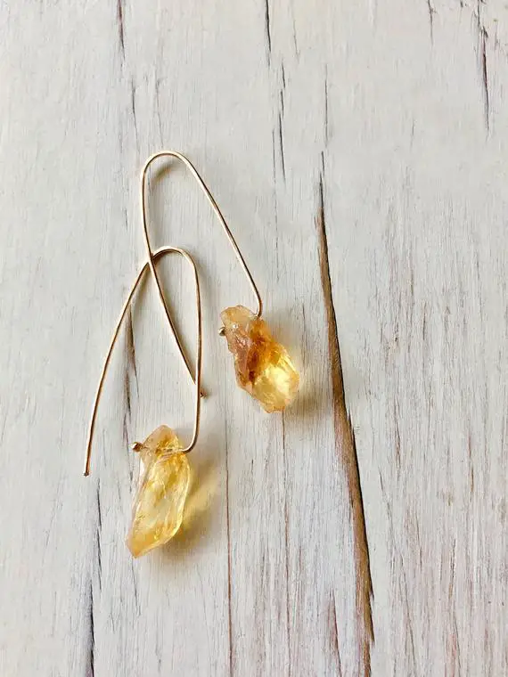 Citrine Earrings Citrine Raw Hoop Earring Citrine Jewelry November Birthstone