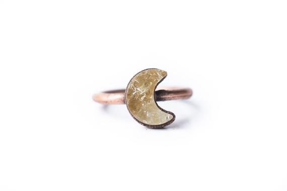 Citrine Moon Ring | Citrine Crystal Ring | Citrine And Copper Ring | Real Citrine Fashion Jewelry | Raw Citrine Crystal Statement Ring