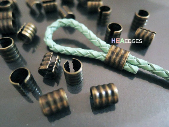 Crimp Ends - 6pcs Finding Antique Brass Smallest Adjustable Crimp Beads Round Tone Tube Curve Fold Over End Cap Without Loop 7.5mm X 6mm