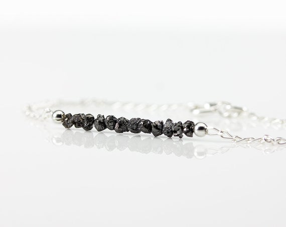 Rough Diamond Bar Bracelet - Black Raw Diamonds Bracelet - Bridesmaids Gift - April Birthstone Gift Idea