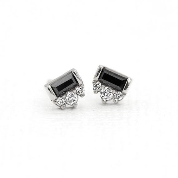 Black Diamond Earrings | Palladium White Gold Platinum Baguette Diamond | Gift For Girlfriend, Wife, Mom | Wedding Gift, Bridesmaids Jewelry