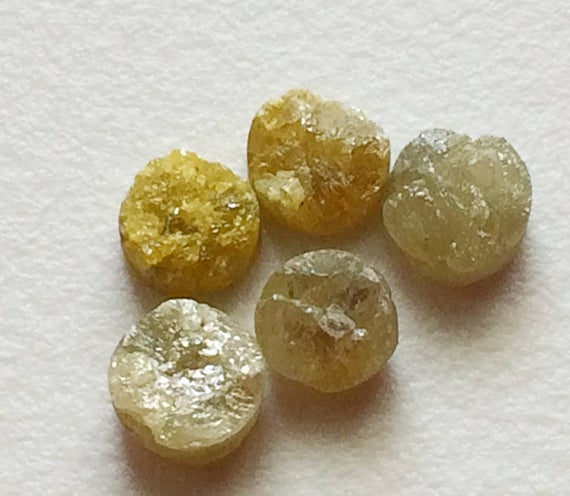 5-6mm Yellow Rough Diamond Discs, Natural Yellow Diamond Tyre, Diamond Studs, 1 Pc Raw Diamond Button Shape For Jewelry - Ddp222