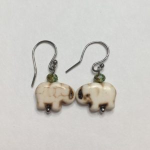 Elephant silver tone stainless steel dangle earrings | Natural genuine Magnesite earrings. Buy crystal jewelry, handmade handcrafted artisan jewelry for women.  Unique handmade gift ideas. #jewelry #beadedearrings #beadedjewelry #gift #shopping #handmadejewelry #fashion #style #product #earrings #affiliate #ad