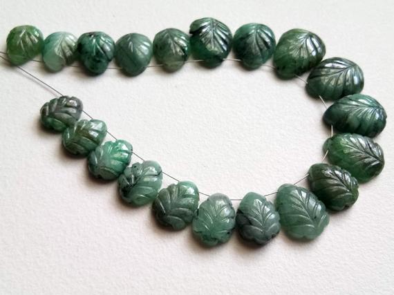 8x11mm - 13x16mm Emerald Beads, Natural Emerald Hand Carved Leaf Shape Flat Back Beads, 5 Pieces Emerald Fancy Leaf Beads For Jewelry