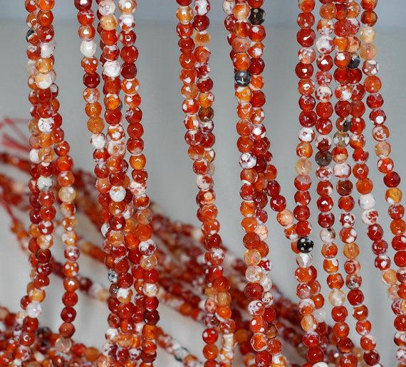 4mm Fire Agate Gemstone Ice Red Faceted Round Loose Beads 15 Inch Full Strand (90183834-364)