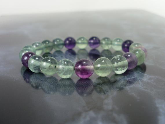 Multicolor Fluorite Grade A Bracelet 8mm, Purple-green Bracelet For Women, Natural Gemstone Beaded Bracelet, Gift For Her + Gift Bag