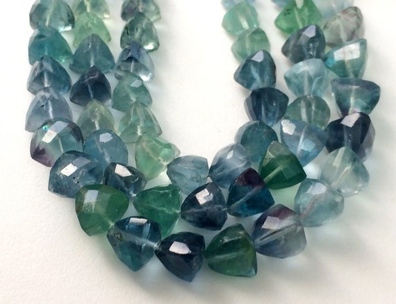 10mm Fluorite Beads, Aqua And Green Fluorite Faceted Trillion Beads, Fluorite Trillion, Fluorite For Jewelry (4in To 8in Options) - Krs356