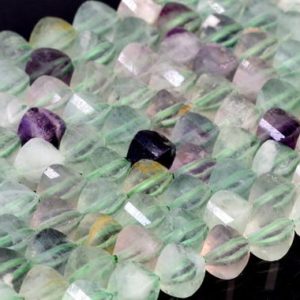 Shop Fluorite Faceted Beads! Genuine Natural Multicolor Fluorite Loose Beads Faceted Twisted Barrel Shape 6x5mm | Natural genuine faceted Fluorite beads for beading and jewelry making.  #jewelry #beads #beadedjewelry #diyjewelry #jewelrymaking #beadstore #beading #affiliate #ad