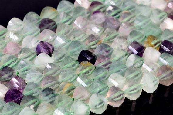 Genuine Natural Multicolor Fluorite Loose Beads Faceted Twisted Barrel Shape 6x5mm
