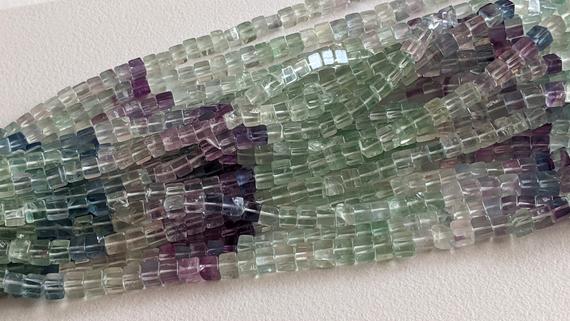 4-5mm Fluorite Plain Box Beads, Natural Multi Fluorite Cube Beads, Multi Fluorite Square Box Beads For Jewelry (1strand - 5 Strands) - Aag98
