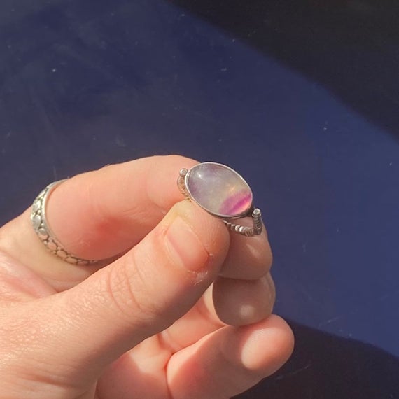 East West Oval Ring - Rainbow Fluorite Ring - .925 Sterling Silver - Silversmith Ring