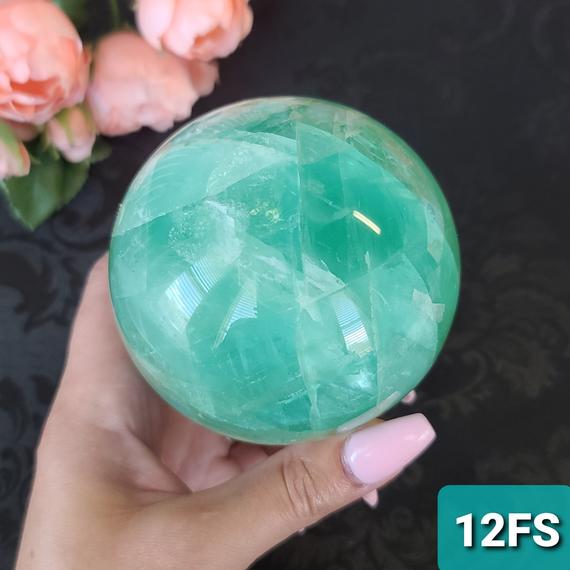 Large Green Fluorite Sphere, Choose Your Big Crystal Ball With Stand For Decor Or Crystal Grids