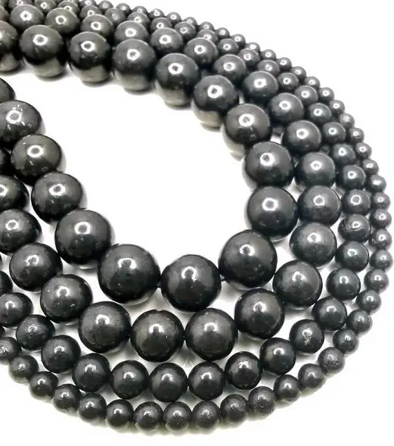 Sale! Genuine 100% Natural Shungite Smooth Gemstone Anti Radiation High Carbon Grade Aaa 4mm 6mm 8mm 10mm 12mm 14mm Round Loose Beads (a276)
