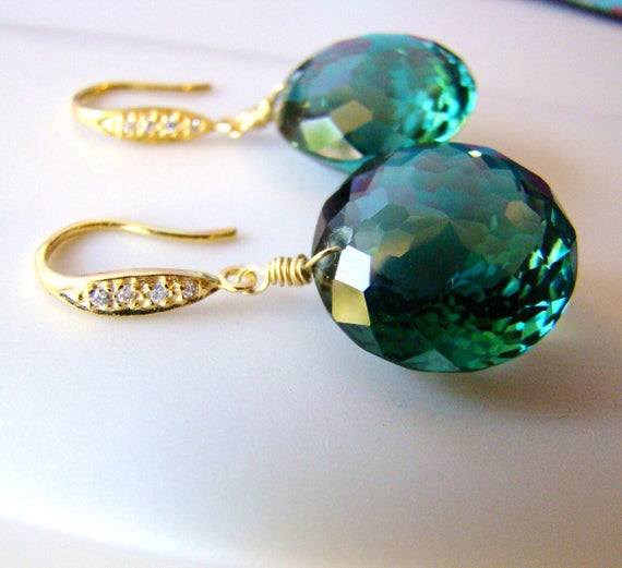 Green Amethyst Gold Pave Dangle Earrings.  Bold Gemstone Jewelry.  Statement Earrings.  Amethysts.  February Gemstone. Luxury Gift