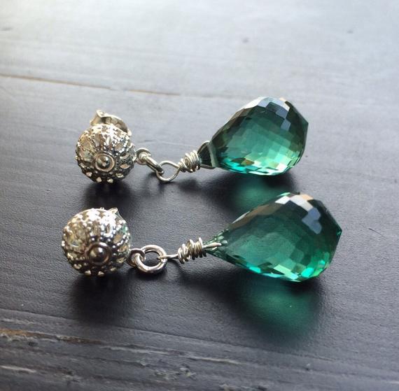 Big Green Amethyst Gems Earrings, Posts Silver, February Birthstone Gift, Statement Jewelry