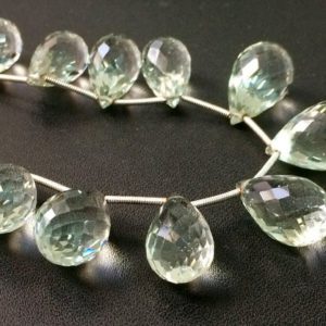 Shop Green Amethyst Beads! 7x12mm – 12x20mm Green Amethyst Beads, Natural Green Amethyst Faceted Teardrop Briolettes, Amethyst For Necklace, 8 Inch, 15 Pcs – VCA8 | Natural genuine other-shape Green Amethyst beads for beading and jewelry making.  #jewelry #beads #beadedjewelry #diyjewelry #jewelrymaking #beadstore #beading #affiliate #ad