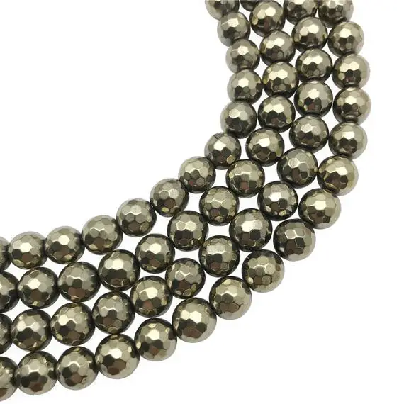 10mm Faceted Gold Hematite Beads, Round Hematite Beads, Hemaite Jewelry