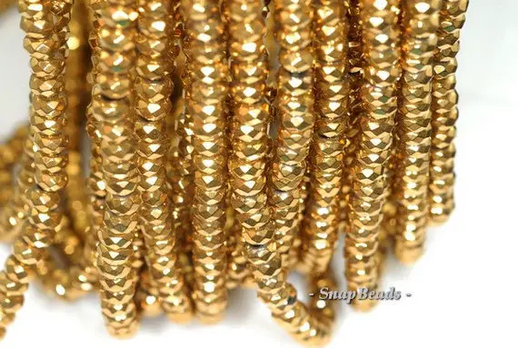 6x4mm Gold Hematite Gemstone Gold Faceted Rondelle 6x4mm Loose Beads 15.5 Inch Full Strand (90188972-149)